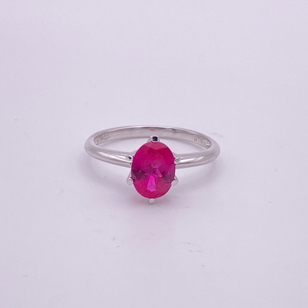 Single Stone Lab Created Ruby Ring; 925 Sterling Silver; Sizes 5 & 7